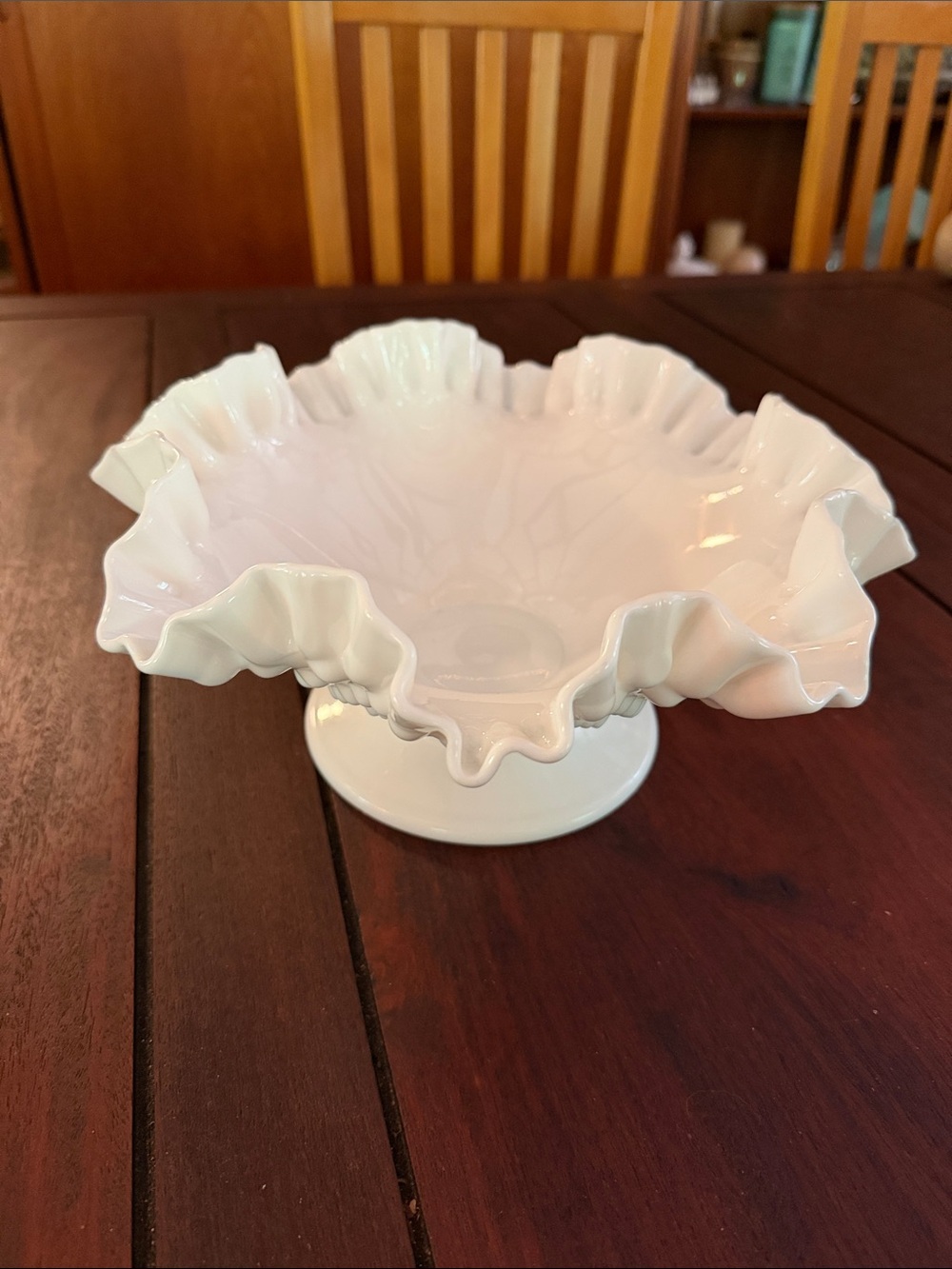 Fenton White Ruffled Pedestal Hobnail Serving Bowl - Elegant Dining Centerpiece